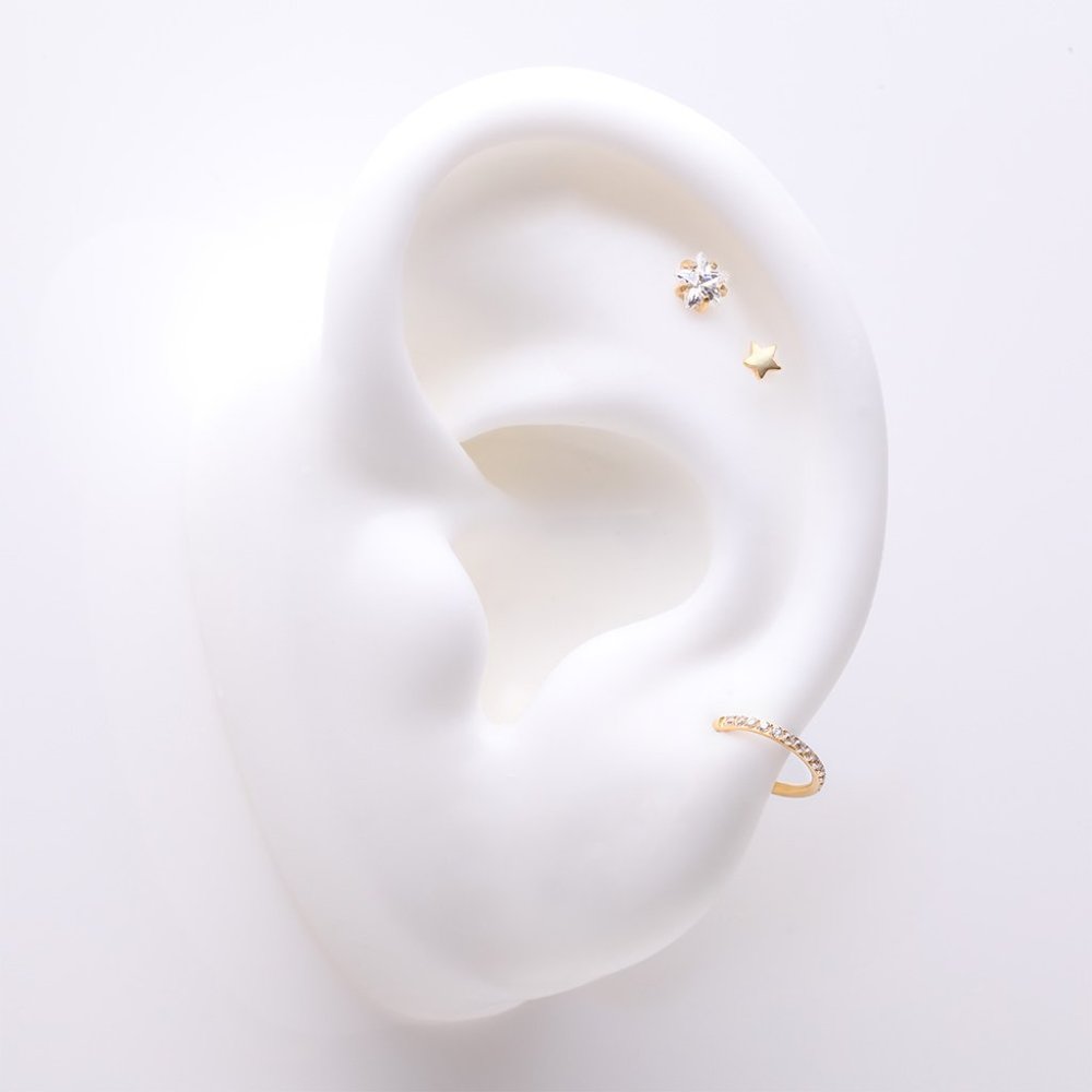 3 Pcs of Assorted Dainty Stars Pure24K Titanium Stud x Clicker Package
